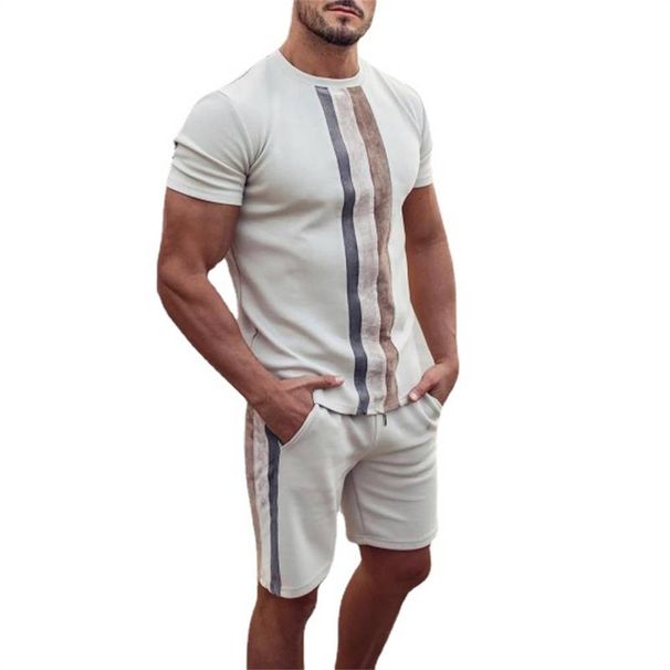 Summer 2025 European-USA Fashion Men's Round Collar Short Sleeve T-Shirt + Shorts 2 Piece Casual Sets S-3XL_viptrois.com