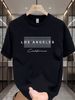 100% Pure Cotton Men's Spring And Autumn Fashion Short Sleeved Los Angeles Graphic Printed Casual Slim Fit Versatile Top_viptrois.com