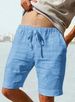 Men's Cotton Linen Elastic Waist Drawstring Shorts - Breathable Loose Fit Casual Summer Shorts For Outdoor_viptrois.com