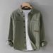Autumn Simple Cotton Men's Long-sleeved Shirt, Casual Loose Men's Retro Solid-color Youth Shirt_viptrois.com