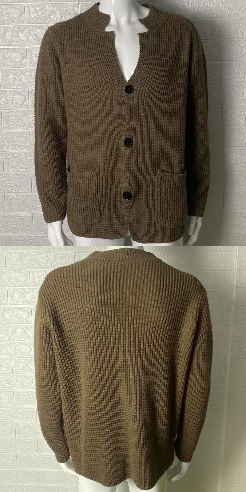 2026 European-USA Style Knitwear Cardigan Men 100% Acrylic Stand Collar Pure Color Single-Breasted Long Sleeve Slim Knit Sweater Outerwear_viptrois.com