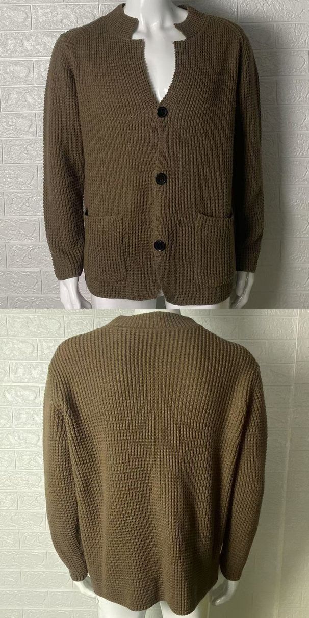 2026 European-USA Style Knitwear Cardigan Men 100% Acrylic Stand Collar Pure Color Single-Breasted Long Sleeve Slim Knit Sweater Outerwear_viptrois.com