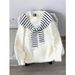 Korean-Style Stripe Cape Sweater – Faux Mink Fur Unisex Pullover (Oversized Fit, M-XXL, Black/White)_viptrois.com