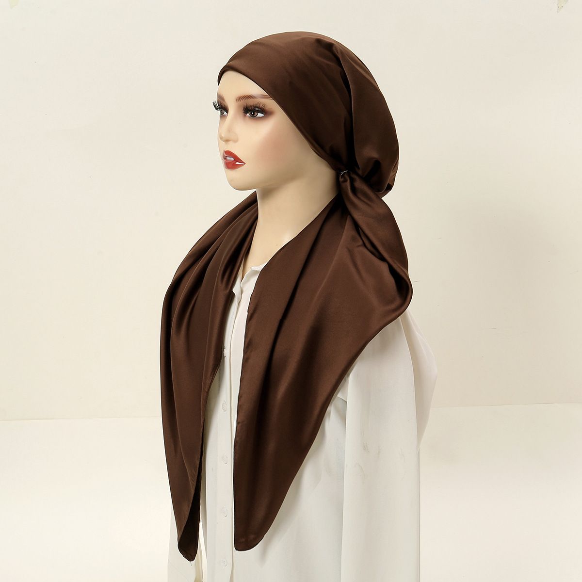 Women's Scarves New Style Polyester Satin Headscarf Hat Women's Full Head All Match Fashion Elastic Ethnic Hat_viptrois.com