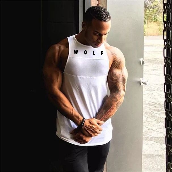 Pulse Cross-Border And American Men's Fitness Summer Patchwork Tank Top Rounded Hem Cotton Letter Print European Size Vest_viptrois.com