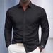Classic Fit Men's Casual Shirt Long Sleeve Button Down Collar Solid Color Comfort Stretch Fabric For Daily Wear & Business Casual_viptrois.com