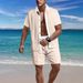 Men's Short Sleeve Shirt & Shorts Set, Summer Waffle Knit Casual Lounge Wear, Comfortable Two-Piece Outfit For Beach Vacation_viptrois.com