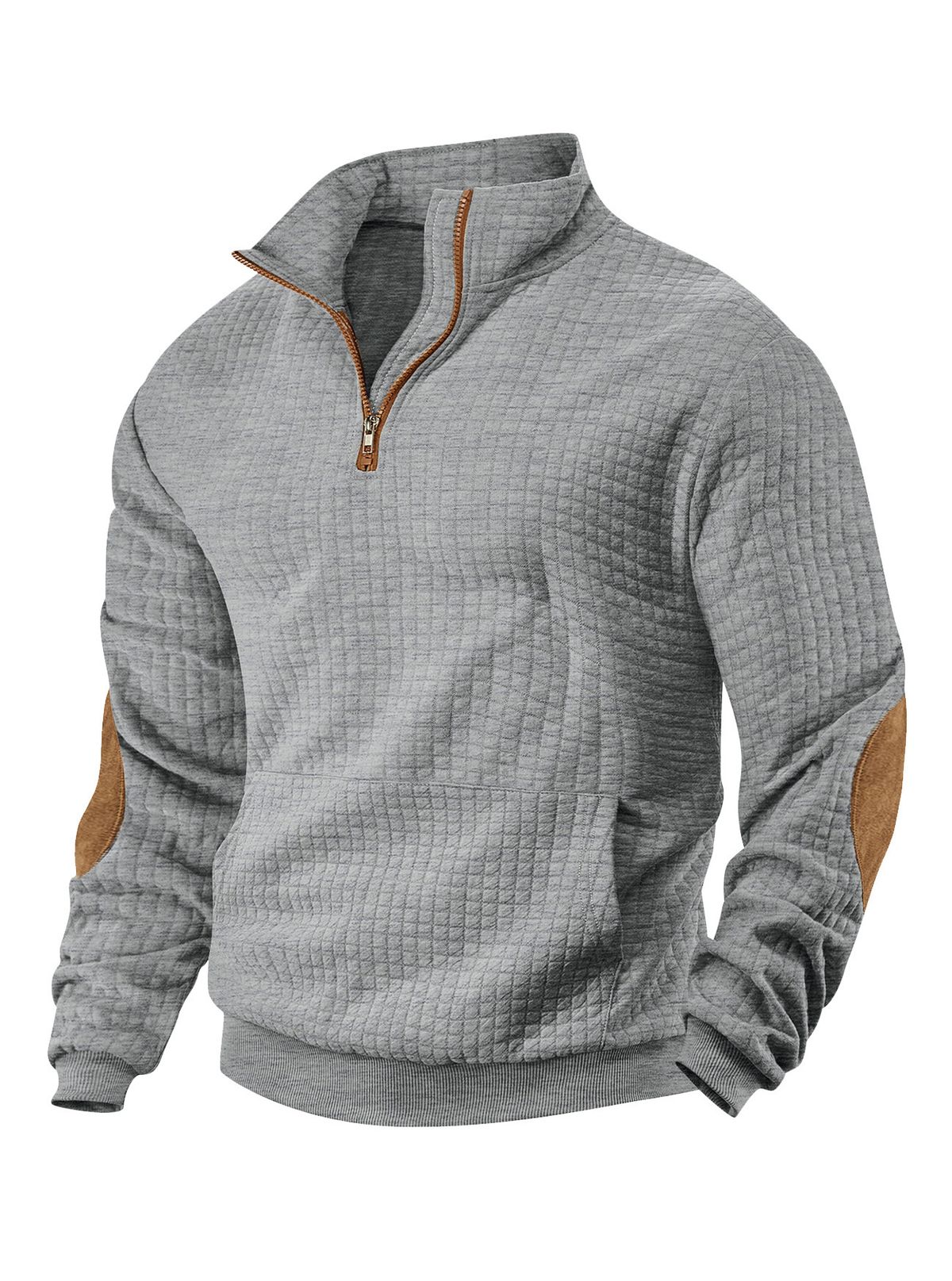 Men's Clothing European And American Casual Sports Sweatshirt Jacquard Small Checkered Stand Up Collar Half Zip Waffle Top Men_viptrois.com