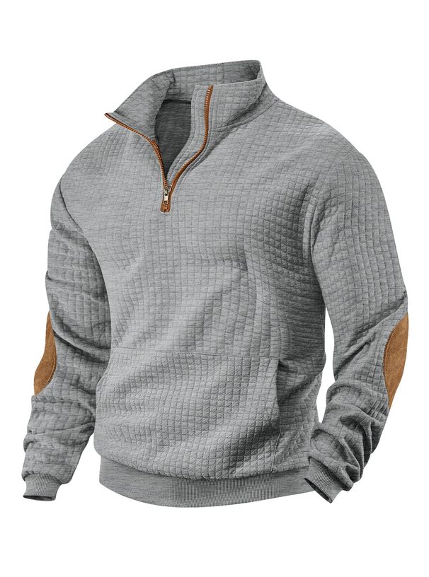 Men's Clothing European And American Casual Sports Sweatshirt Jacquard Small Checkered Stand Up Collar Half Zip Waffle Top Men_viptrois.com