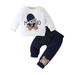 Mother&Kids Children's cartoon letter hat bear embroidered hoodie trousers two-piece set_viptrois.com