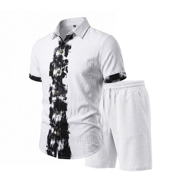 Men's Linen Short Sleeve Shirt And Shorts Set - Breathable Summer Outfit, Casual Lightweight Two-Piece Lounge Suit_viptrois.com