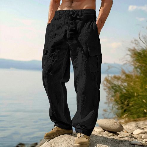 Men's ClothingCotton And Linen Four Seasons Thin Breathable Workwear Multi Pocket Loose Casual Trendy Wide Leg Pants_viptrois.com