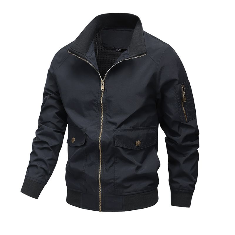 Men's Clothing Windproof Breathable Lightweight Nylon Jacket - Breathable Windproof Stand Collar Coat For Spring & Autumn (Black, Khaki, Army Green)_viptrois.com