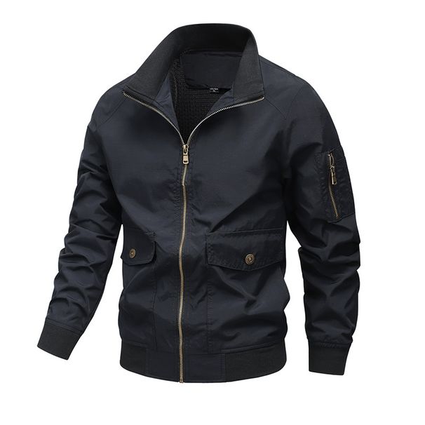 Men's Clothing Windproof Breathable Lightweight Nylon Jacket - Breathable Windproof Stand Collar Coat For Spring & Autumn (Black, Khaki, Army Green)_viptrois.com