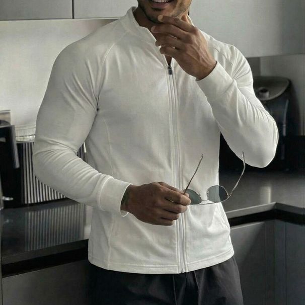 Men's Performance Polo Shirt – Breathable Dralon® Muscle Fit For Basketball & Gym Training (Full-Zip & Wing Collar Styles, White/Black/Khaki)_viptrois.com