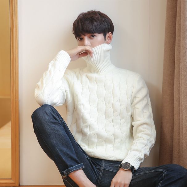 Cross-Border Winter Korean Version New Youth High Collar Pullover Knitted Loose Casual Long Sleeve Men's Fashion Sweater_viptrois.com