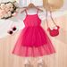 Mother & Kids INS Girls Letter Printing Mesh Splicing Suspender Jumpsuit Skirt Fashionable And Casual_viptrois.com