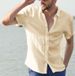 Men's Clothing 2025 New European And American Summer Short Sleeve Tops Casual Cardigan Foreign Trade Men's Shirt Men's Solid Color Shirt_viptrois.com