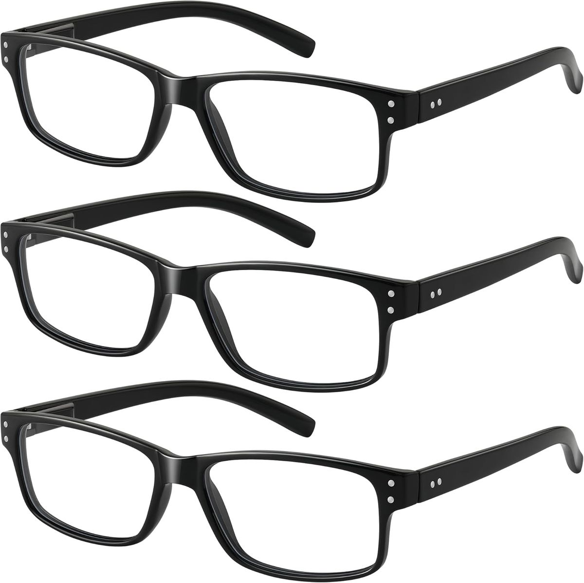 3Pairs Reading Glasses Men - Blue Light Blocking Square Readers With Spring Hinge Anti Eyestrain Eyeglasses_viptrois.com