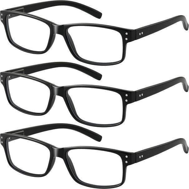 3Pairs Reading Glasses Men - Blue Light Blocking Square Readers With Spring Hinge Anti Eyestrain Eyeglasses_viptrois.com
