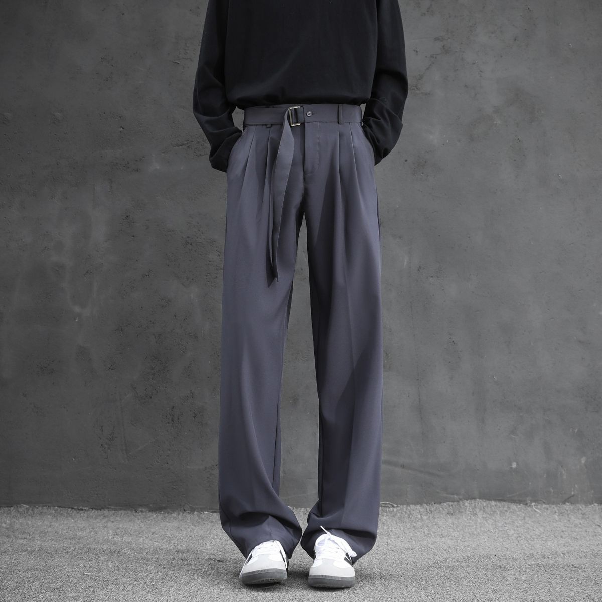 Summer Lightweight Men's Casual Suit Trousers High-End Loose Fit Flowing Ice Silk Neapolitan Black Dress Trousers_viptrois.com