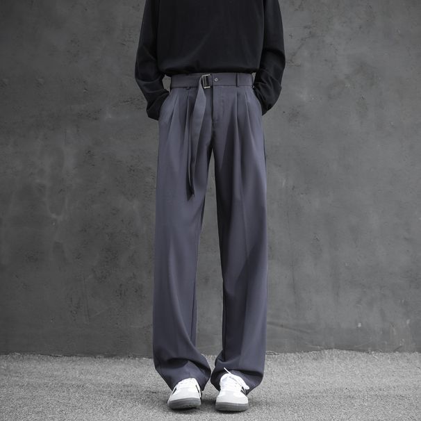 Summer Lightweight Men's Casual Suit Trousers High-End Loose Fit Flowing Ice Silk Neapolitan Black Dress Trousers_viptrois.com