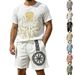 Men's Textured Short Sleeve T-Shirt And Shorts Set Casual Summer Outfit Retro-Inspired Prints_viptrois.com