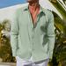 Men's Casual Long Sleeve Shirt Cotton Striped Jacquard Beach Autumn Shirt_viptrois.com