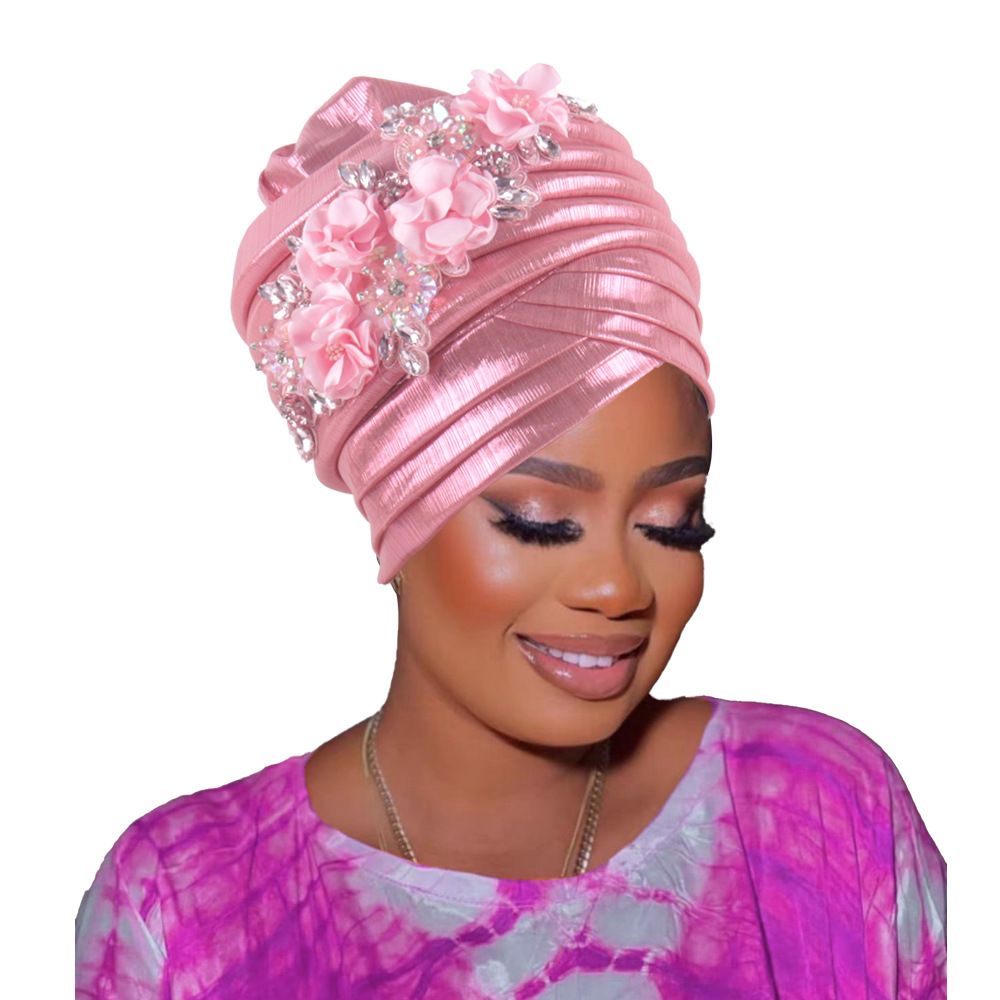Women's Scarves New Beauty Strip Five Sponge Glue Heavy Flower Baotou Hat Headscarf Hat Ethnic Hat_viptrois.com
