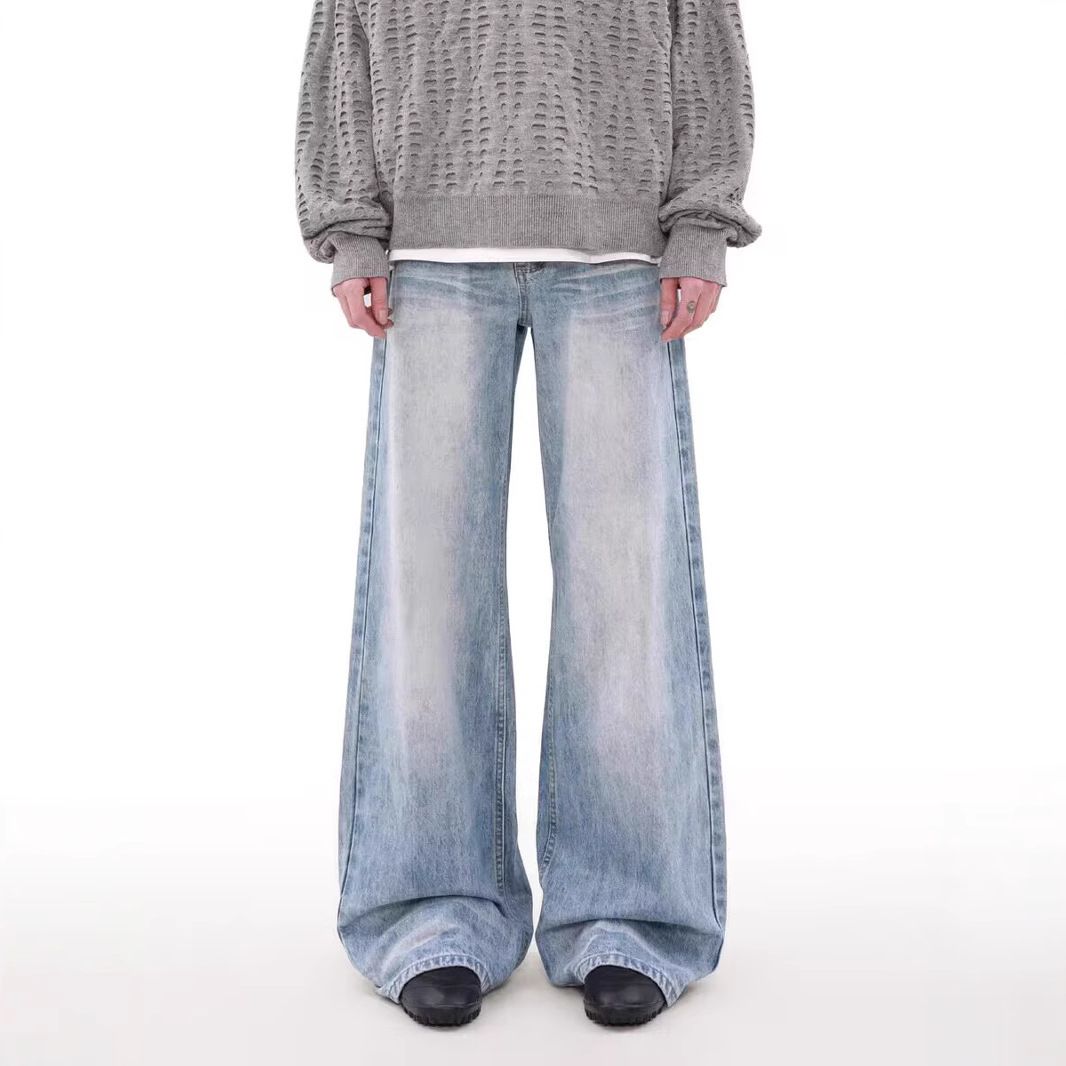 Men's Clothing Cleanfit Casual Washed Jeans For Men And Women Street Style Straight Loose Retro Trousers Wide Leg Pants_viptrois.com