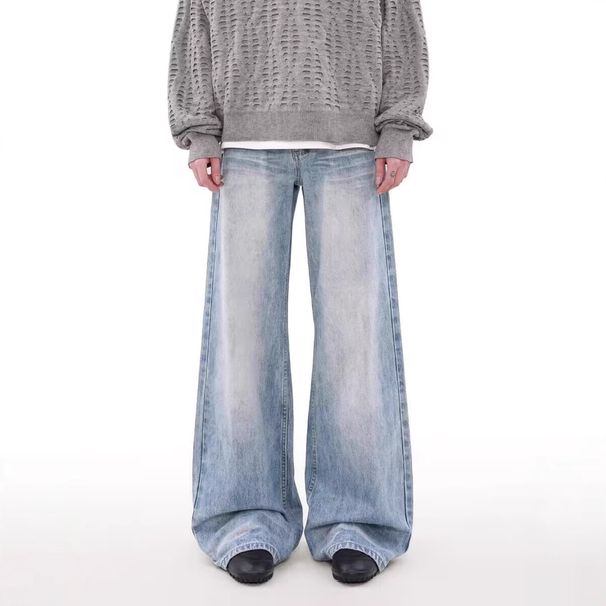 Men's Clothing Cleanfit Casual Washed Jeans For Men And Women Street Style Straight Loose Retro Trousers Wide Leg Pants_viptrois.com