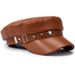 Autumn Women's PU Leather Buckle Star Beret High-end Style Large Head Circumference Face-slimming Navy Hat_viptrois.com