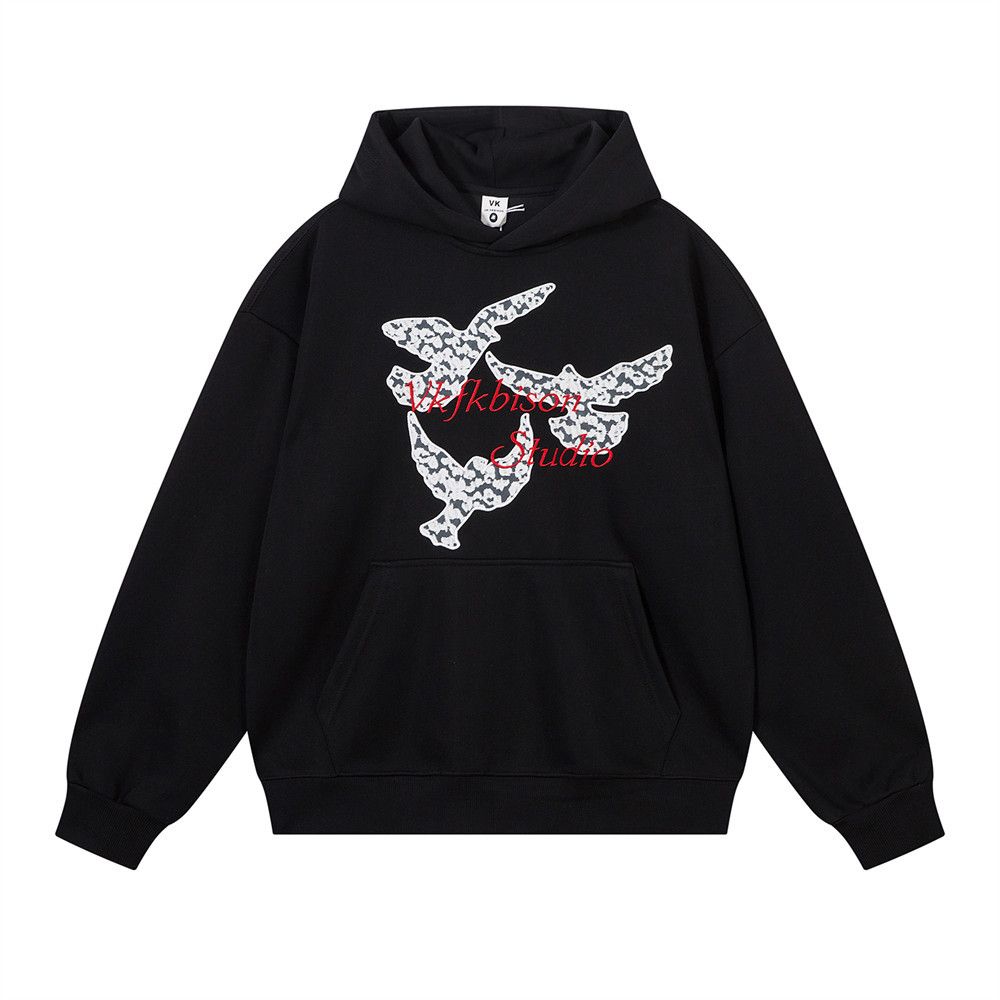 Animal Bird Patch Embroidered Hooded Sweatshirt Loose Casual Autumn Winter Men's Vibe Trendy American Style Sports_viptrois.com