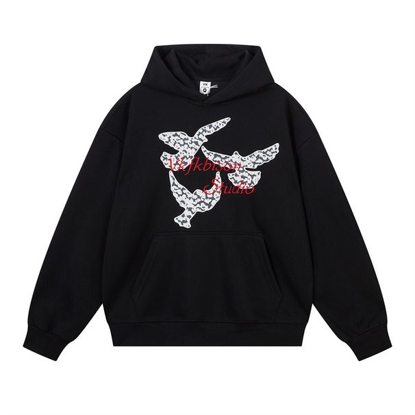 Animal Bird Patch Embroidered Hooded Sweatshirt Loose Casual Autumn Winter Men's Vibe Trendy American Style Sports_viptrois.com
