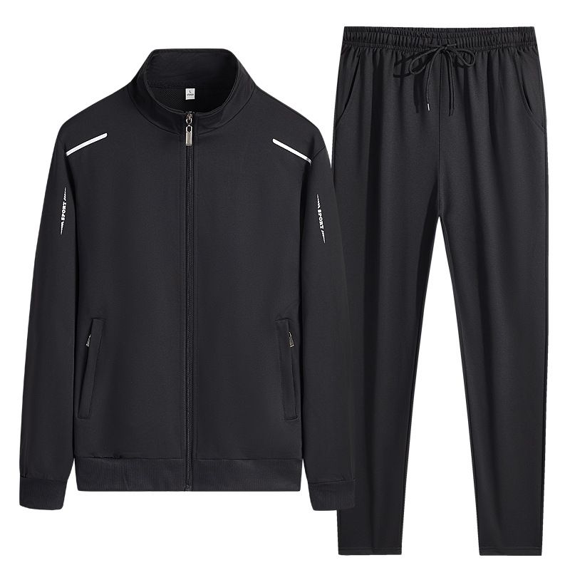 "Men's 3-Piece Casual Sportswear Set - Long Sleeve Tee, Sweatshirt & Joggers (Black, Blue, Gray) - Relaxed Fit For Streetwear & Lounge"_viptrois.com