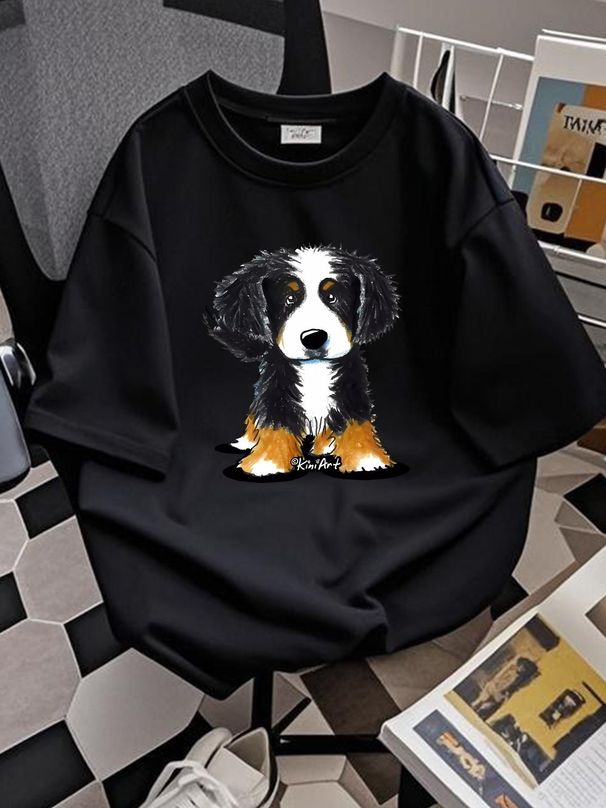 Inktastic Bernese Mountain Dog T-Shirt - KiniArt Bmd Cute Drawing Illustration Stretched Top For Everyday Wear Breathable Slightly Soft Homme_viptrois.com