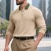 Men’s Ribbed Knit Polo Shirt – Relaxed Fit Long Sleeve Button-Up Casual T-Shirt (S-XXXL, French Textured Fabric)_viptrois.com