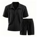 Men's Summer Casual Two-Piece Set Zipper Short Sleeve Shirt & Shorts Versatile Trendy Streetwear Black White Khaki Gray Blue_viptrois.com