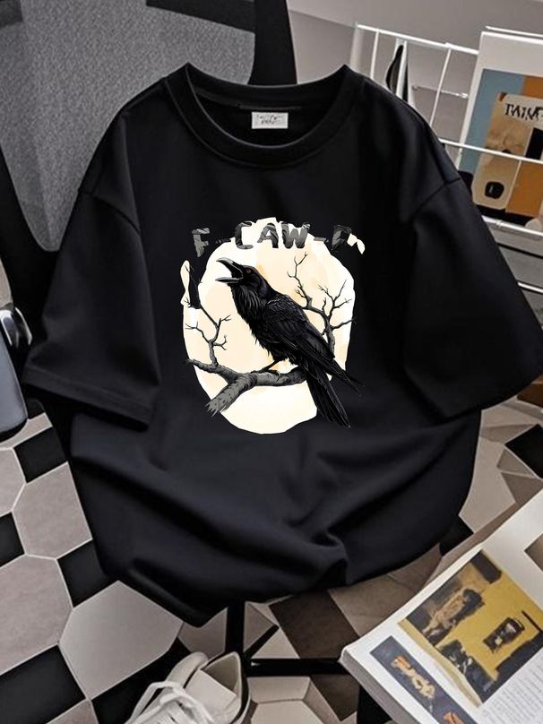 Halloween T Shirt Funny Crow F Caw Black Premium Soft Plus Sizes Available Fashion Unisex Streetwear Graphic Homme Slightly Breathable_viptrois.com