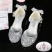 Girls High Heels Little Princess Performance Leather Shoes Silver Children's Matching Dress Middle And Large Children Catwalk Stage Crystal Shoes_viptrois.com