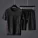 European High-end Jacquard Ribbon Splicing Short Sleeve Suit Men's Summer Korean Version Large Size Trend Two-piece Set_viptrois.com