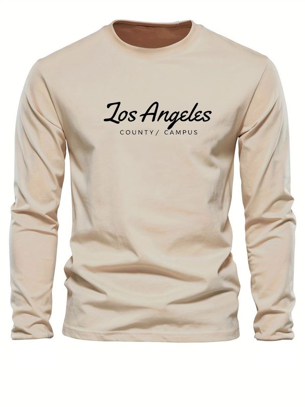 Men's Spring And Autumn Cotton Loose And Comfortable Versatile Los Angeles Letter Printed Round Neck Long Sleeve T-shirt Top_viptrois.com