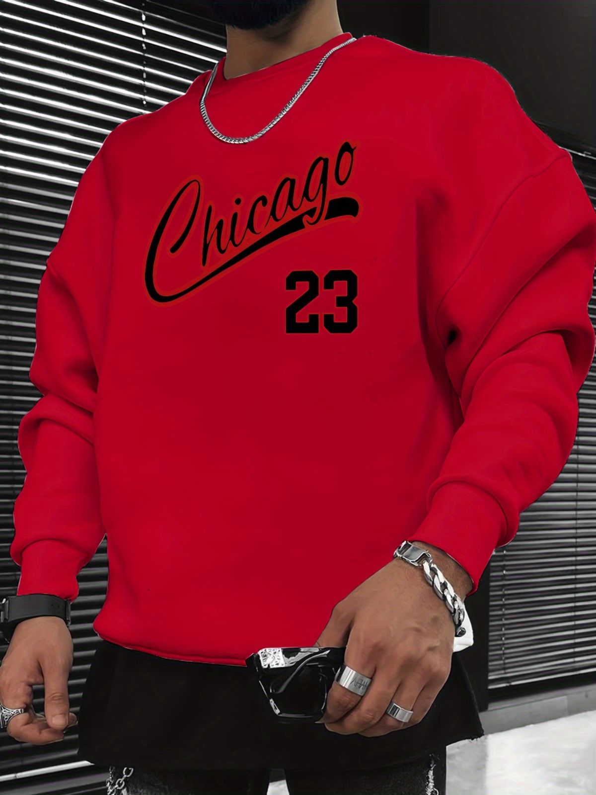 Men's Loose Casual Fashionable Chicago 23 Print Round Neck Long Sleeved Sweatshirt Suitable For Autumn And Winter Wear_viptrois.com
