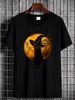 Scary Vintage Black Cat With Witch Hat Full Moon - Halloween T-Shirt Casual Breathable Print Round Neck Short Sleeve Streetwear Comfortable Top For Everyday Wear Women Top Graphic Tees Female Women Stretched Fashion Graphic Stylish Versatile Unisex_viptrois.com