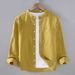 Cotton And Linen Shirt Men's Long Sleeved Stand Up Collar Pocket Simple And Comfortable Linen Shirt Casual Jacket_viptrois.com