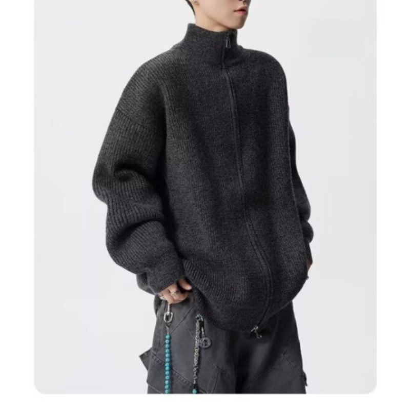 Autumn And Winter Solid Color Double Zipper Sweater Fashion Versatile Knitted Sweater Long Sleeve Threaded Clothes_viptrois.com