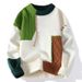 New color blocking round neck sweater for men in autumn and winter, knitted sweater for men in lazy winter style, loose fitting sweater jacket_viptrois.com