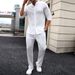 Men's Linen Monk Collar Short Sleeved Shirt And Trousers Set Solid Color Casual Versatile Spring Summer_viptrois.com