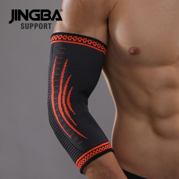 JINGBA Compression Elbow Support Brace For Men & Women - Adjustable Sports Arm Sleeve For Basketball, Weightlifting (Black/Orange/Green, M/L/XL)_viptrois.com