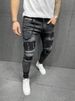 boy Cross-Border European And American Men's Ripped Printed Digital Selling Patch Elastic Slim Jeans New Style_viptrois.com